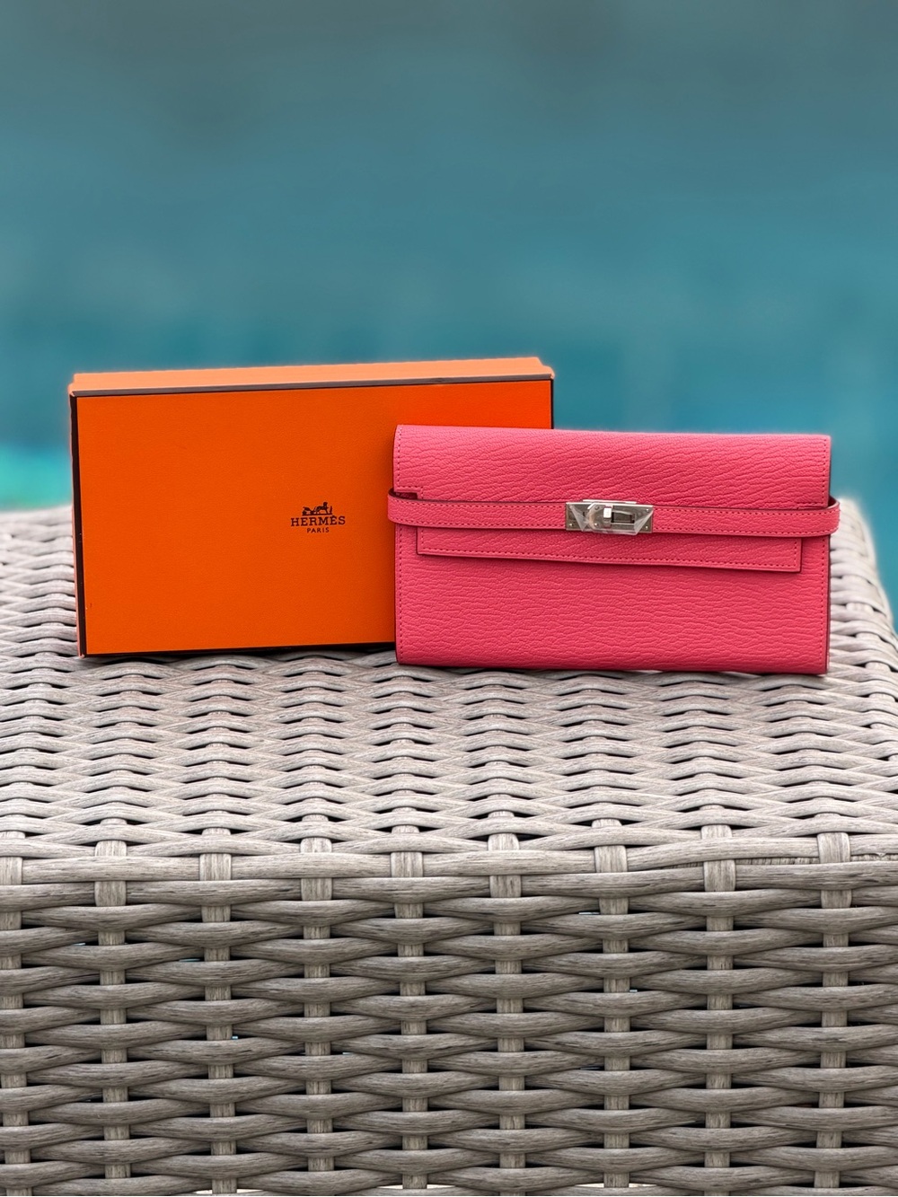 Hermes Pink Leather Wallet with Silver Hardware
